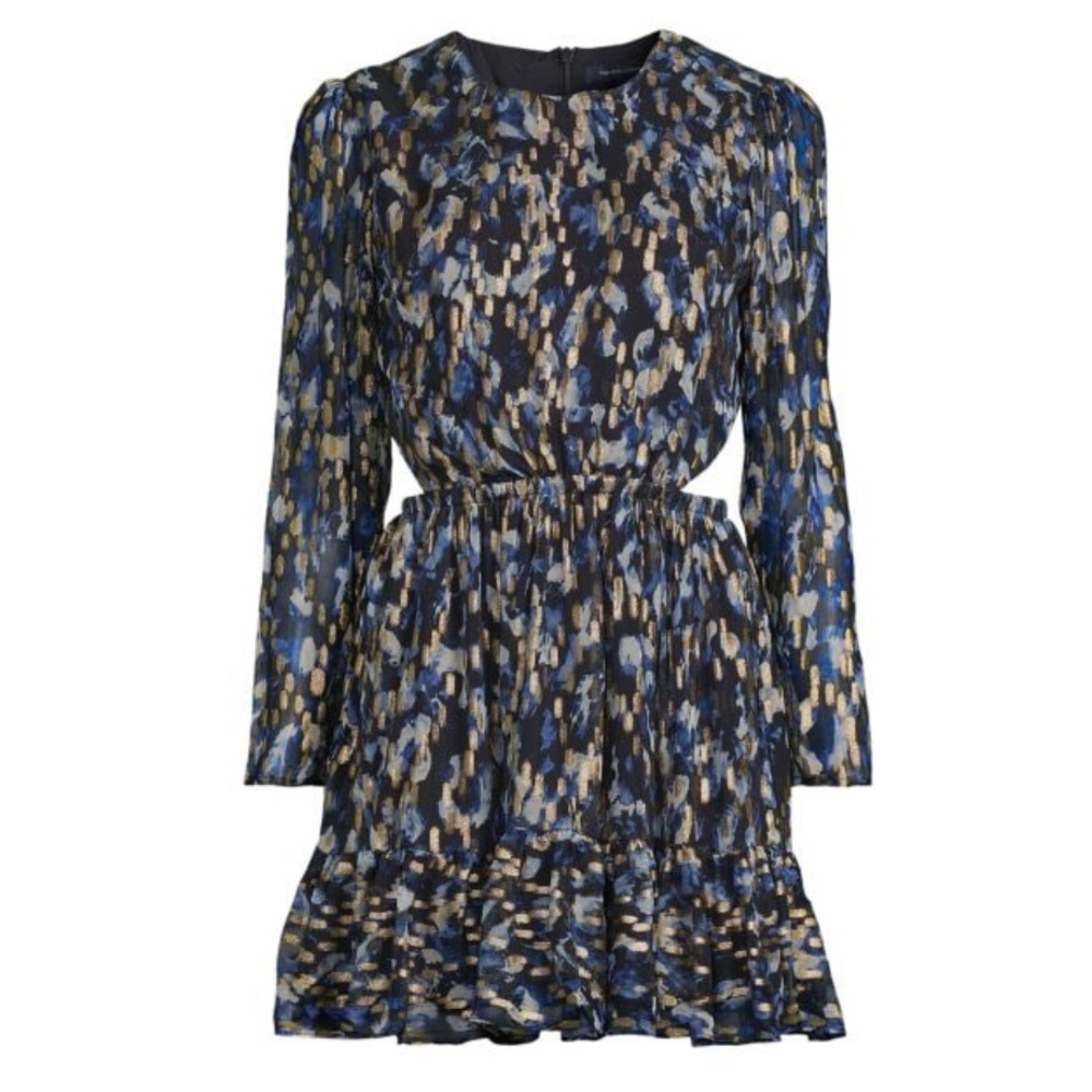 French Connection Bodine Cutout Mini Dress, size 8, Surf the web/blk, NWT